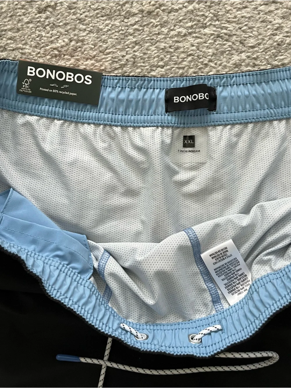 NWT Bonobos Light Blue and Black Swim Trunks Size XXL